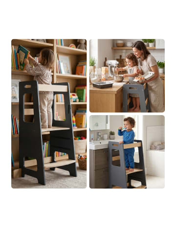 relaxdays Lernturm in Anthrazit/ Natur - (B)40 x (H)90 x (T)44 cm