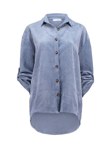 Hailys Legere Cord Blusen Hemd mit Knopfleiste Aufgerollte Ärmel in Blau