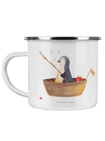 Mr. & Mrs. Panda Camping Emaille Tasse Pinguin Angelboot ohne Sp... in Weiß