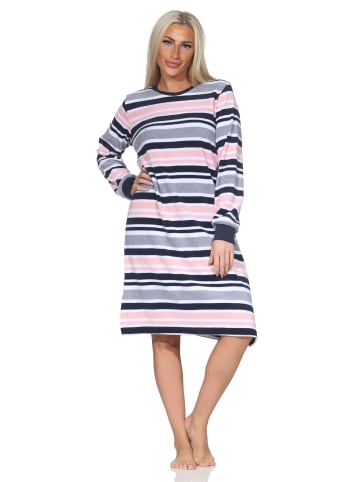 NORMANN Frottee Nachthemd langarm Bündchen Streifenoptik in rosa