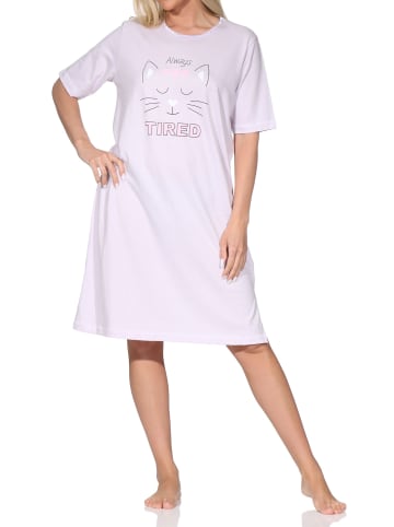 NORMANN Kurzarm Nachthemd Katzenmotiv Übergröße in flieder