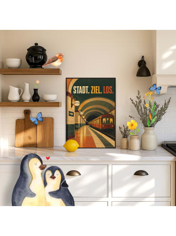 Mr. & Mrs. Panda Wandbild U-Bahn nostalgisch Design mit Spruch in Weiß