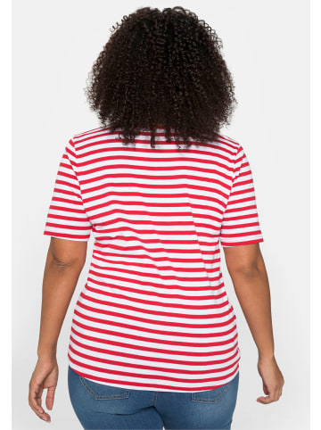 sheego T-Shirt in mohnrot-weiß