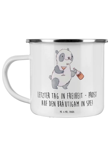 Mr. & Mrs. Panda Camping Emaille Tasse Junggesellenabschied Feie... in Weiß