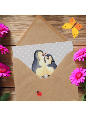 Mr. & Mrs. Panda Klappkarte Pinguine Einschlafen mit Spruch in Grau Pastell