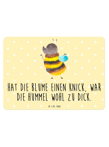Mr. & Mrs. Panda Blechschild Hummel flauschig mit Spruch in Gelb Pastell