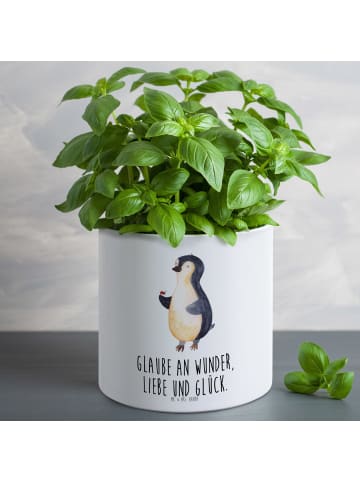 Mr. & Mrs. Panda Blumentopf Pinguin Marienkäfer mit Spruch in Weiß