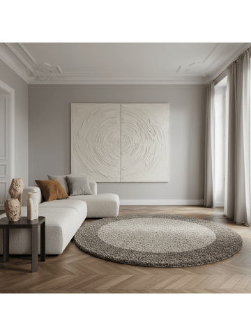 KADIMA DESIGN Teppich Hochflor Shaggy Waschbar Bordüre RHEIN Strapazierfähig in Taupe