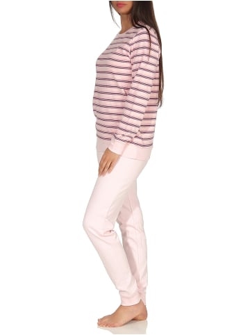 NORMANN Pyjama Bündchen Kuschel interlock Streifen - 48936 in rosa
