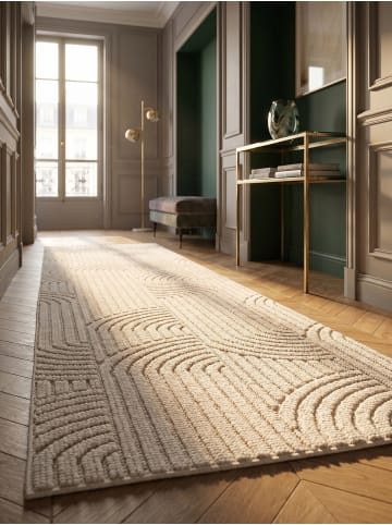 KADIMA DESIGN Flachgewebe-Teppich Hoch-Tief Bögen 3D Relief Pflegeleicht in Creme