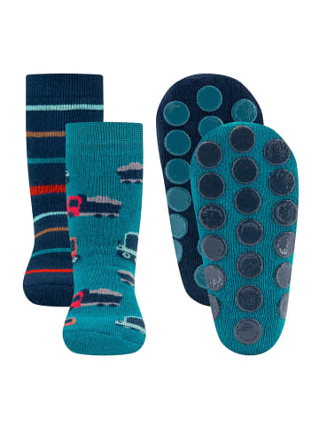 ewers 2er-Set Stoppersocken ABS 2er Pack Baustellenfahrzeuge in navy-turquoise