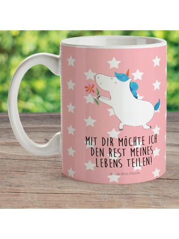 Mr. & Mrs. Panda Henkelbecher Einhorn Blume mit Spruch in Rot Pastell