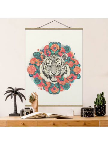 WALLART Stoffbild - Laura Graves - Illustration Tiger Mandala Paisley in Rosa