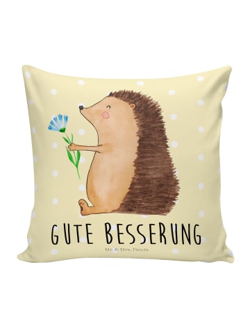 Mr. & Mrs. Panda Kissen Igel Blumen mit Spruch in Gelb Pastell