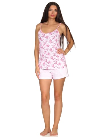 NORMANN Ärmellose Spaghettiträger shorty Pyjama Schlafanzug in rosa