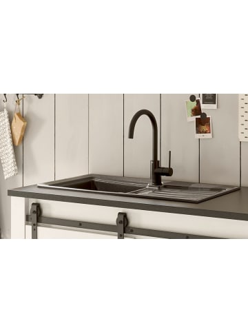 Furn.Design Küchen-Set weiß Pinie, anthrazit Landhaus 5-teilig, Küchenschrank mit Kochinsel