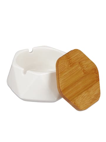 relaxdays 5 x Aschenbecher in Weiß/ Natur - (B)10,5 x (H)6 x (T)10,5 cm