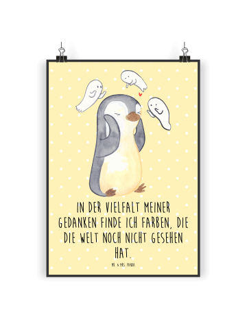Mr. & Mrs. Panda Poster Pinguin Schizophrenie mit Spruch in Gelb Pastell