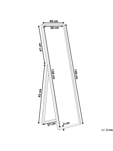 Beliani Standspiegel TORCY in Gold - (W) 40 x (H) 140 x (L) 2 cm Vertikal