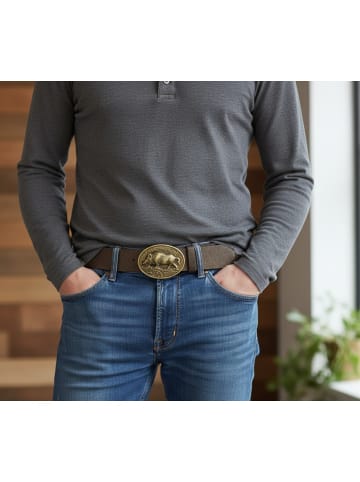 FRONHOFER Trachtengürtel Wildsau Messing in Trachten-braun