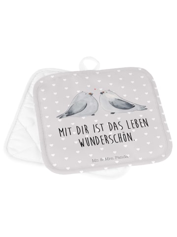 Mr. & Mrs. Panda Topfhalter Turteltauben Liebe mit Spruch in Grau Pastell