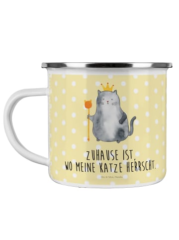 Mr. & Mrs. Panda Reisebecher Katze König mit Spruch in Gelb Pastell