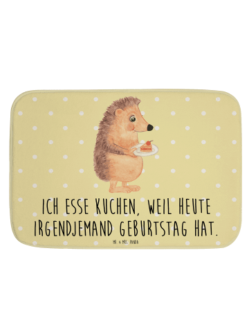 Mr. & Mrs. Panda Badezimmerteppich Igel Kuchenstück mit Spruch in Gelb Pastell