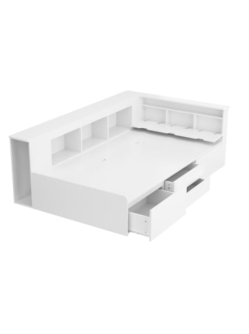 ABRIHOME Kinderbett in Weiß 90x200 cm mit Schubladen Regal und Bettkasten ohne Matratze