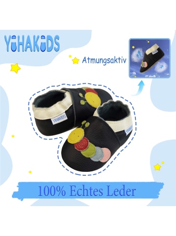 Yalion Leder-Krabbelschuhe "Raupe" in Schwarz