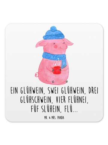 Mr. & Mrs. Panda Gläseruntersetzer Schweinchen Glühwein mit Spruch in Weiß