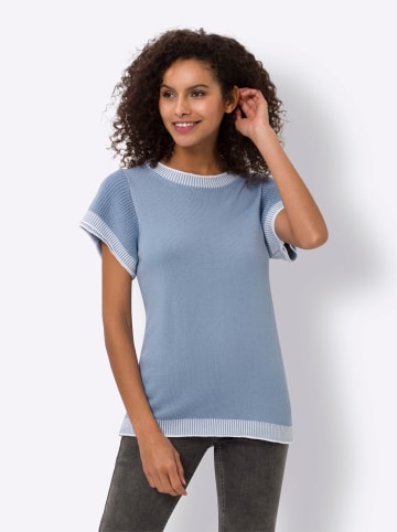 Heine Kurzarmpullover in bleu-weiß-gemustert