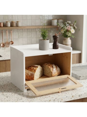 relaxdays Brotkasten in Weiß - (B)40 x (H)26 x (T)25 cm
