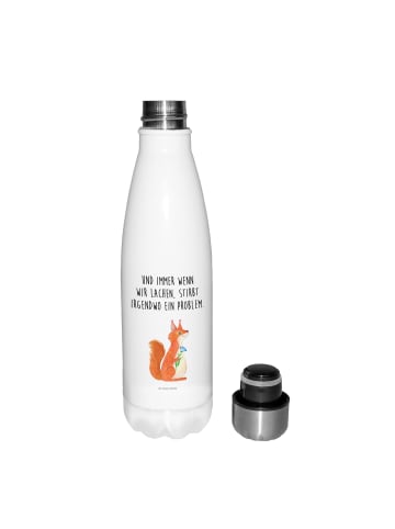 Mr. & Mrs. Panda Trinkflasche Eichhörnchen Blume mit Spruch in Weiß