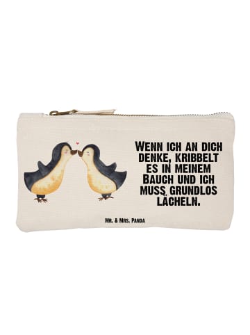 Mr. & Mrs. Panda Schminktasche Pinguine Kuss mit Spruch in Weiß