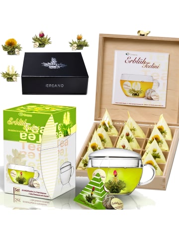 Creano Teelini-XXL Set: Geschenkset Grüner Tee + Holzpräsentbox - Magnetbox Weißer Tee 