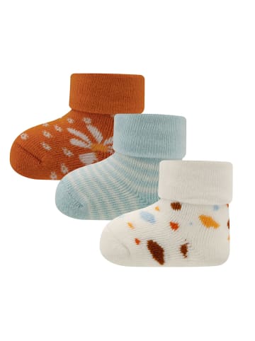 ewers 3er-Set Newborn Socken 3er Pack Blumen/Ringel in latte-papaya-staubblau