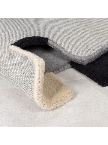 KADIMA DESIGN Wollteppich handgetuftet, geometrisch, rutschfest, Teppich Wolle in Grau-Beige