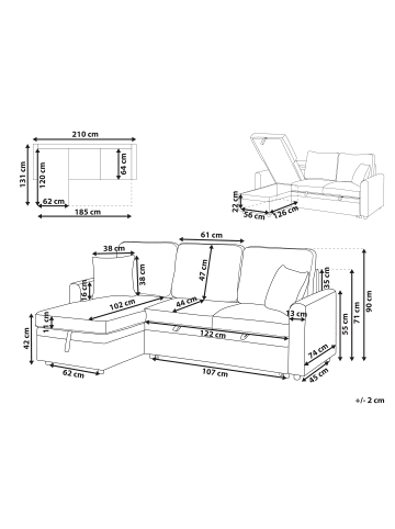 Beliani 3-Sitzer Sofa NASSJO in Schwarz - (W) 210 x (H) 90 x (L) 131 cm rechtsseitig