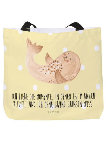 Mr. & Mrs. Panda Henkeltasche Robbe Liegen mit Spruch in Gelb Pastell