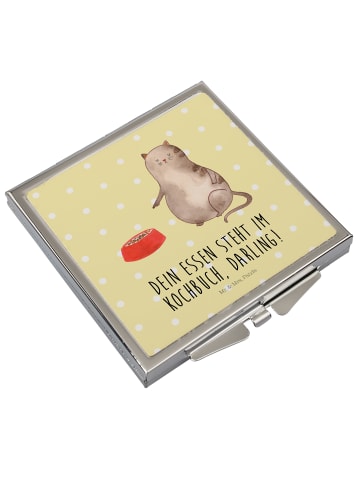 Mr. & Mrs. Panda Kosmetikspiegel Katze Fressen mit Spruch in Gelb Pastell