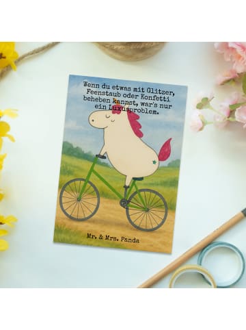 Mr. & Mrs. Panda Grußkarte Einhorn Radfahrer Design mit Spruch in Weiß