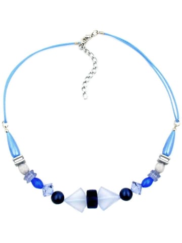 Gallay Kette Kunststoffperlen hellblau-stahlblau mit Kordel hellblau 42cm in blau