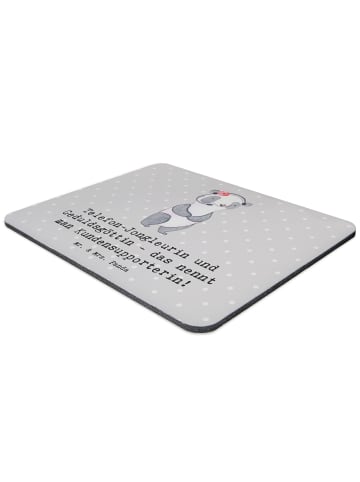 Mr. & Mrs. Panda Mauspad Meisterin Kundensupport mit Spruch in Grau Pastell