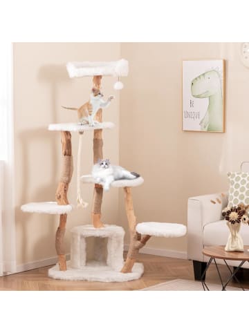 COSTWAY Kratzbaum Holz 168 cm hoch in Weiß