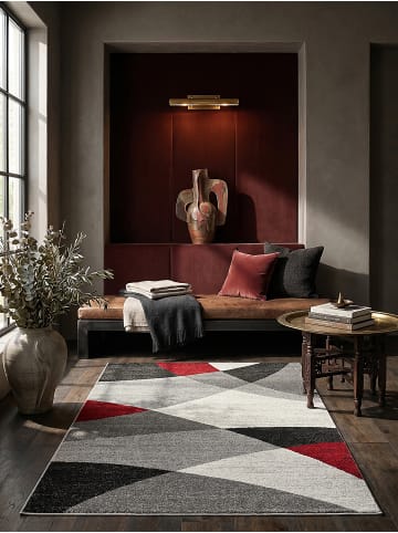 KADIMA DESIGN Teppich Niederflor Abstrakt pflegeleicht Wohnzimmer Flur Esszimmer in Rot-Grau