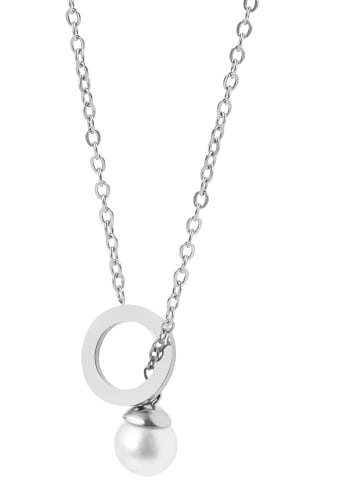 Adeliás Damen Halskette aus Edelstahl mit Perle 45 cm in silber