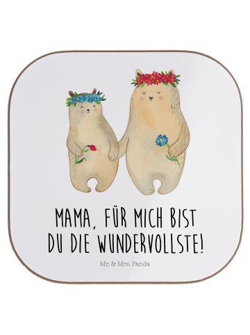 Mr. & Mrs. Panda Glasuntersetzer Bären mit Blumenkranz mit Spruch in Weiß