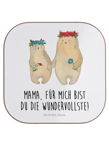 Mr. & Mrs. Panda Untersetzer Bären mit Blumenkranz mit Spruch in Weiß