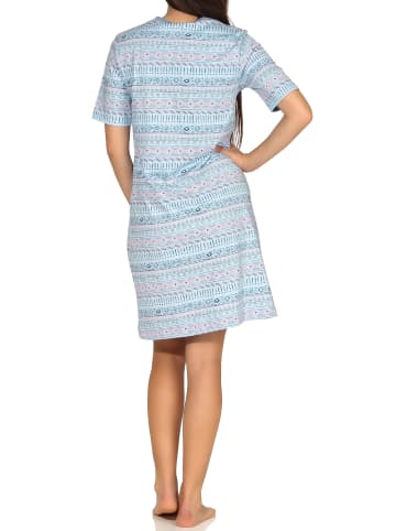 NORMANN kurzarm Nachthemd Ethnolook in hellblau