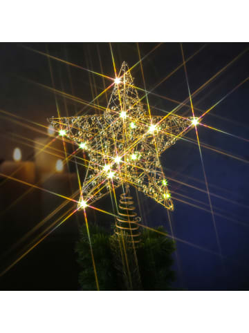 MARELIDA LED Christbaumspitze Stern mit Perlen Batterie Timer H: 29cm in gold